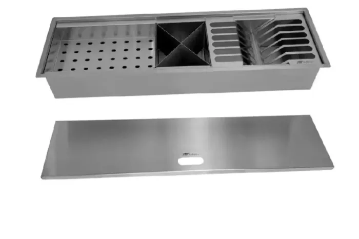 Calha Canal organizador Úmido de Cozinha com Tampa Inox 304 c/ 3 módulos 62x18 Tubrax