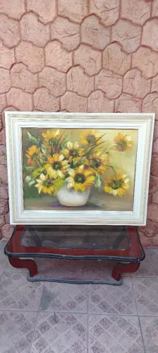 Quadro de Pintura a óleo de Natureza inspirado em Van Gogh de Girassol em um Vaso - Grande