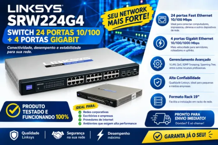 Switch Linksys SRW224G4 24-portas 10/100 + 4 Portas Gibabit