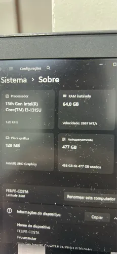Notebook Dell i3 13 Geracao 64gb ram 500gb ssd