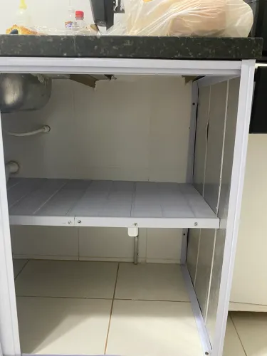 Armário de PVC Branco para Pia - 2 Portas Corrediças c/ Prateleira