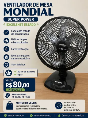 Ventilador Mondial 6 pás 30 cm