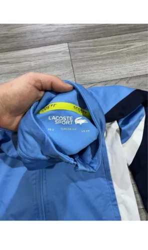 Jaqueta Lacoste Sport Colorblock Zíper Completo Azul/Branco Masculina Tamanho 2/XS
