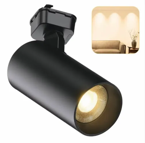Trilho Spot LED para trilho eletrificado + Trilho + Conector Tubinho Preto 7W 360...
