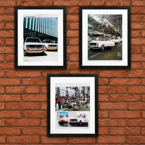 Fiat 147 - Kit com 3 quadros decorativos com páginas originais de revista