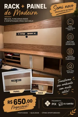 Rack e painel de madeira