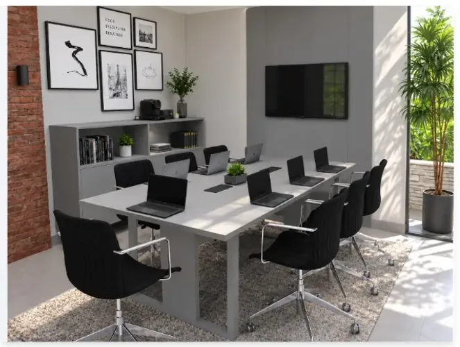Mesa de Reunião Wood Kiev Delluxe.. Alto Padrão: 8 tomadas L230cm x L110cm x A74cm