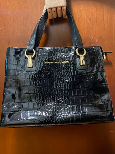 Bolsa Couro Jorge Bischoff Croco preta