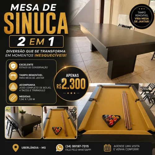 MESA DE SINUCA 2 EM 1 - DIVERSÃO E SOFISTICAÇÃO EM UM SÓ PRODUTO!