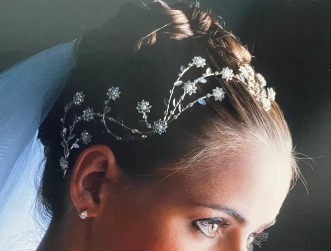 Tiara de Noiva Floral Dourada com Pérolas e Cristais / Grinalda Boho 