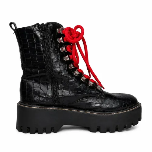 Coturno Feminino Plataforma com Cadarço Vermelho - Tam. 37