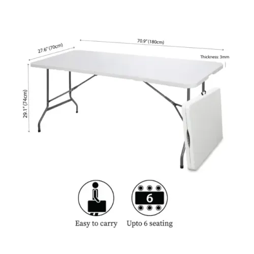 Mesa Dobrável Grande 180x70cm Branca Portátil