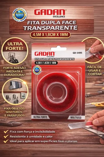 Fita dupla face transparente 4,5 mt