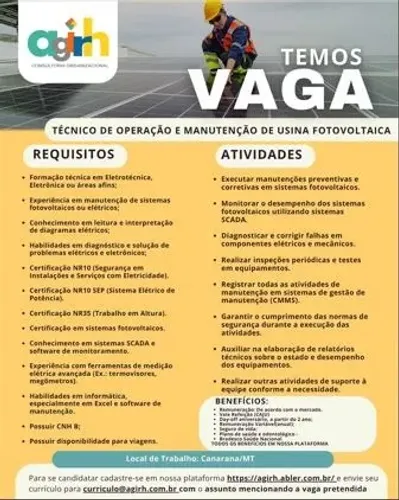 TÉCNICO DE OPERAÇÃO E MANUTENÇÃO DE USINA FOTOVOLTAICA