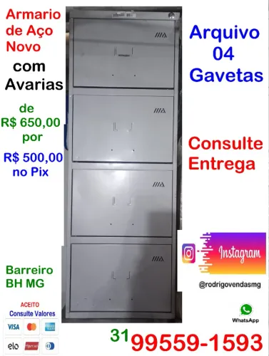 Armário de aço novo arquivo 04 gavetas pasta suspensa comercio empresa moveis loja escola