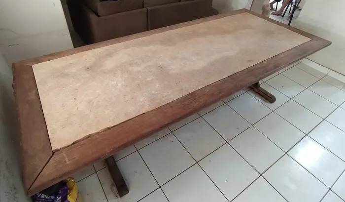 Mesa de Mogno maciço com tampo de pedra 3m x 1,25m