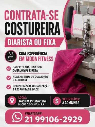 Costureira interna fixa ou diarista 