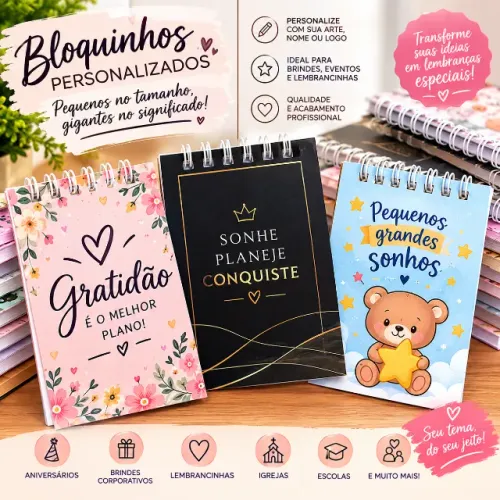 BLOCO DE ANOTAÇÕES PARA BRINDES, LEMBRANCINHAS DE EMPRESAS, IGREJAS E ANIVERSARIOS