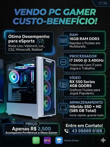 Pc gamer completo em perfeito estado!!