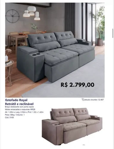Sofá retrátil reclinável - 2 lugares braço com porta copos 