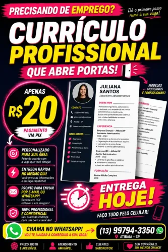 CURRÍCULO PROFISSIONAL R$ 20 (entrego no mesmo dia )