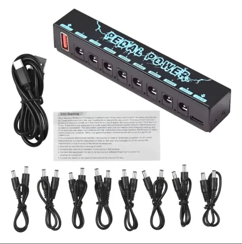 Fonte Pedal Power 8 saídas 9V 4x300mA 4x100mA Carrega Celular Entrada 5V Tipo C