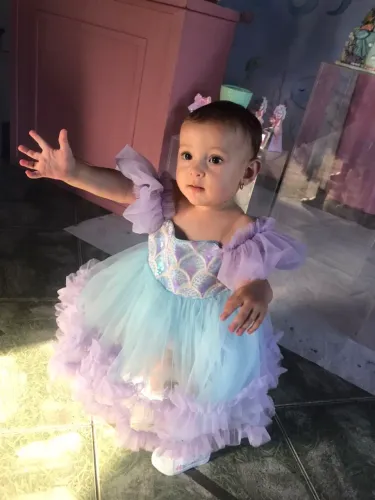 Vestido de 1 ano fundo do mar e tiara