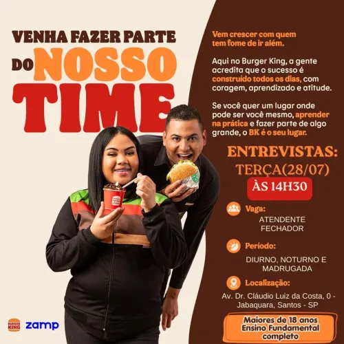 Vagas de Emprego Atendente de Lanchonete 