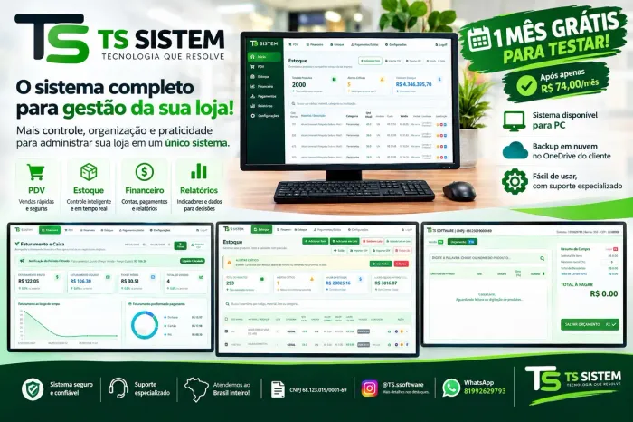 Sistema para Comércio com PDV e Estoque - Grátis 1 Mês