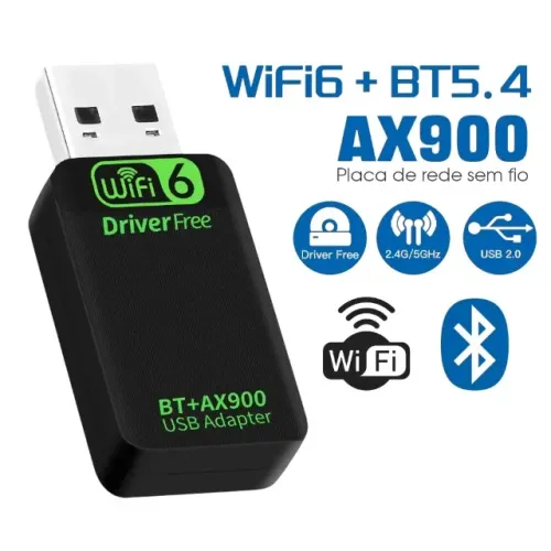 Adaptador Wi-Fi 6 USB AX900 Bluetooth 5.4 Dual Band 900Mbps
