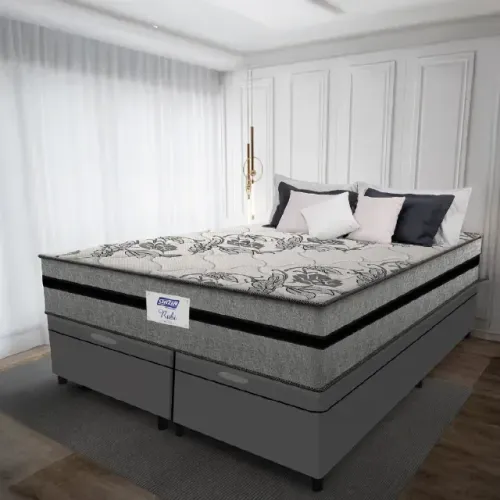 Cama Base Box Baú e Colchão Resistance King Cinza Suede