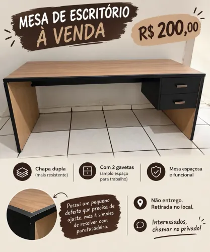 Mesa de escritório com 2 gavetas