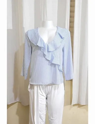 Camisa feminina zara branca e azul listras tam M
