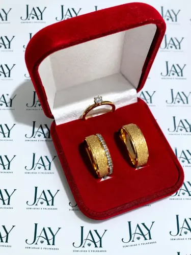 Aliança Diamantada 8mm + Anel Solitário+ Solitário Banhado a ouro 18k