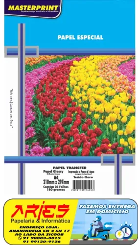 PAPEL TRANSFER TECIDO CLARO MASTERPRINT GLOSSY A4 160G 05 FOLHAS