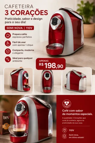Cafeteira 3 corações cápsulas