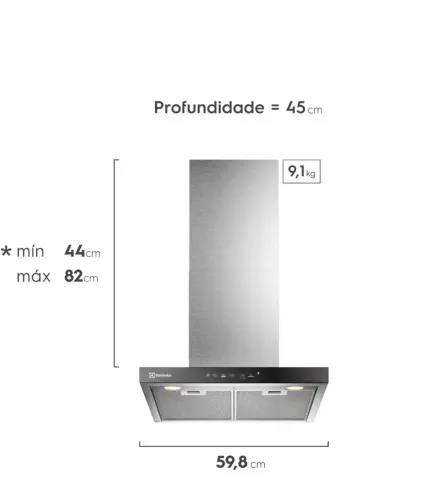 Coifa de parede Electrolux 60cm Inox com inteligência artificial 