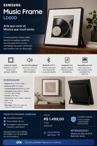 Samsung Music Frame LS60D - Caixa de Som Premium em Formato de Quadro