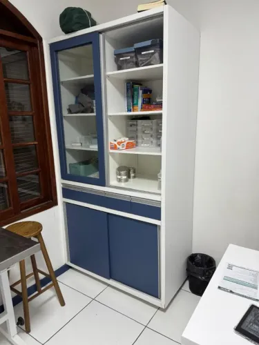 Armário Em Mdf Com Prateleiras E Portas De Vidro