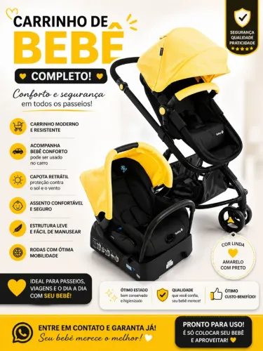 Carrinho de bebê completo + bebê conforto