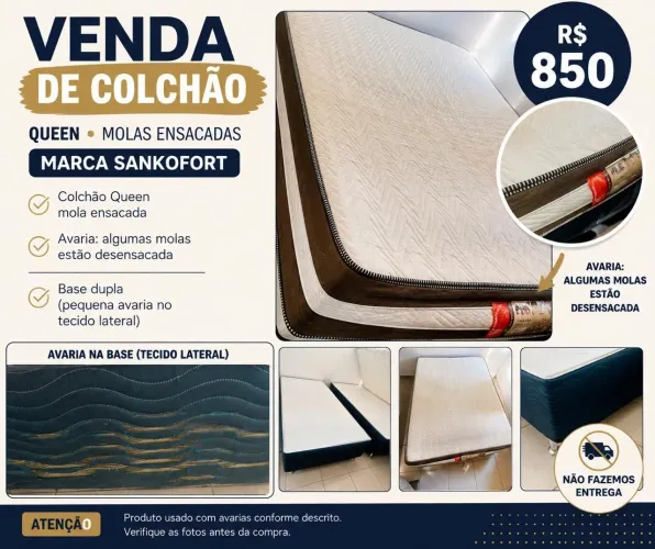 Colchão e base box Queen da marca Sankofort c/pequenas avarias<br>Aceito Cart
