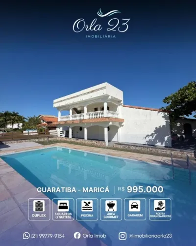 GUARATIBA, ORLA 23 IMOBILIÁRIA VENDE! Magnífico duplex com vista para o mar em Maricá