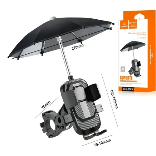 Suporte de Celular com Mini Guarda Chuva Sol e Chuva para Moto e Bike - Lehmox