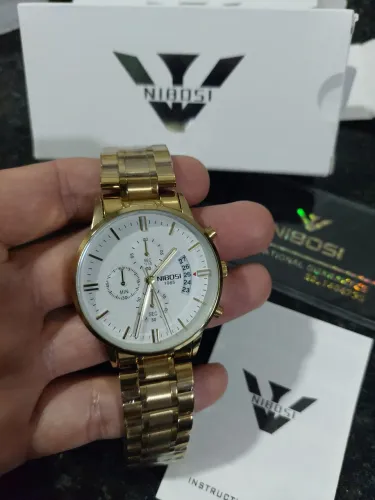 Relógio Masculino NIBOSI 1985 Gold | Cronógrafo + Calendário + Caixa Original