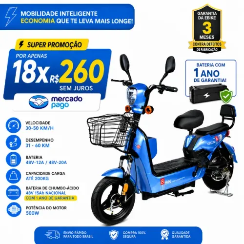 Bicicleta Scooter Elétrica 48V 500W Bicicleta Elétrica Urbana para Adulto