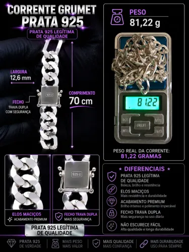 Corrente prata 925 legitima maciça 12mm modelo italiana