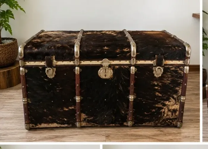 Baú Antigo em Couro com Ferragens Originais - Artemalas BH