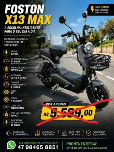 Bicicleta Moto Scooter Elétrica Foston X13 1000W - Não precisa CNH Nem Documentar 