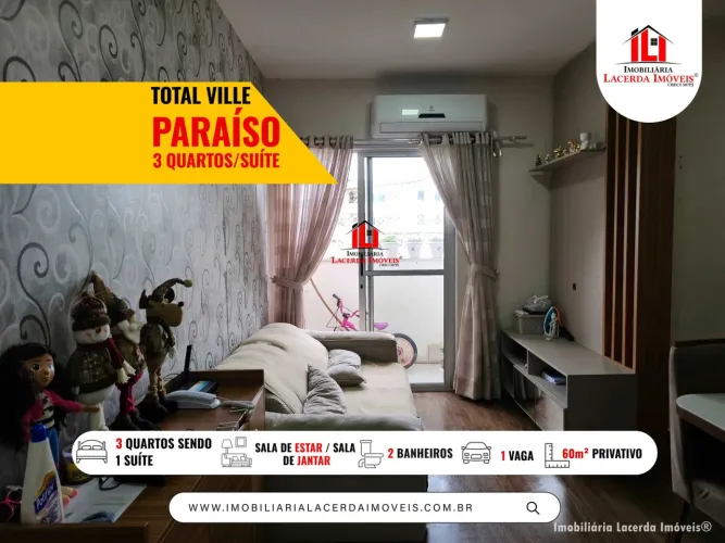 Total Ville Paraíso, Apartamento com 3 quartos sendo 1 suíte no 2º andar