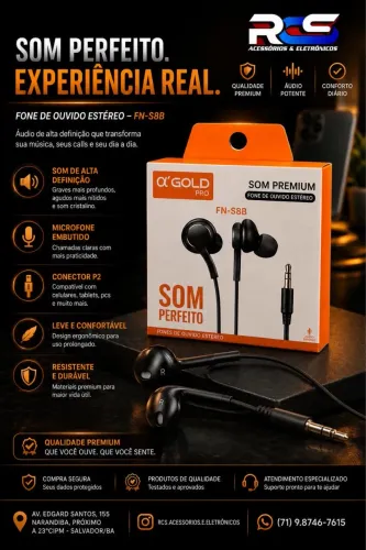 Fone de Ouvido com fio P2 A?GOLD